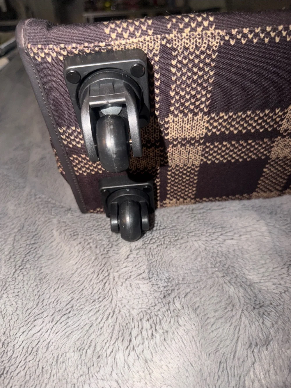 Preloved Fendi Plaid luggage/tote with Yellow Logo and Tan Straps